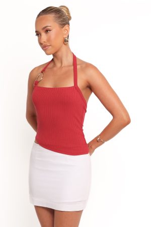 Yulissa Halter Knit Top – Red