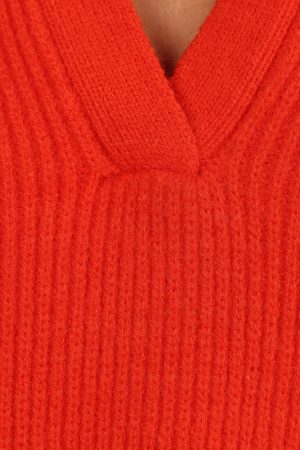 Zala Vneck Collar Knit Sweater – Red