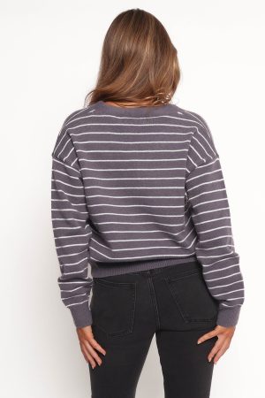 Zammy Lurex Strip Button Front Cardigan – Grey