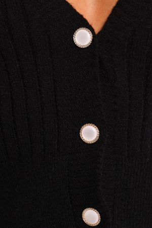 Zana Ribbed Ruffle Cuff Knit Sweater – Black