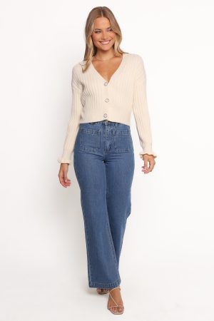 Zana Ribbed ruffle cuff Knit Sweater – Cream