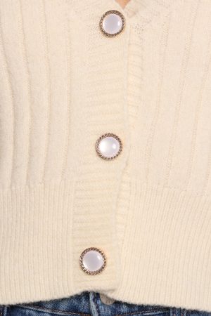 Zana Ribbed ruffle cuff Knit Sweater – Cream