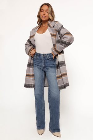 Zella Long Coat – Grey Multi