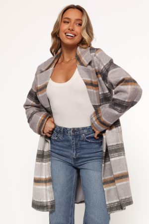 Zella Long Coat – Grey Multi