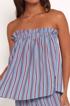 Zemira Strapless Top – Blue Stripe