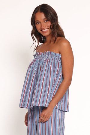 Zemira Strapless Top – Blue Stripe