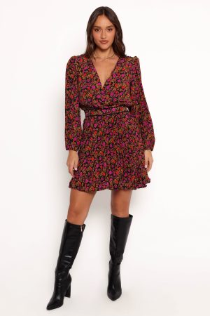 Zephyr Long Sleeve Mini Dress – Black Magenta