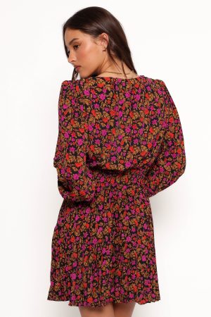 Zephyr Long Sleeve Mini Dress – Black Magenta