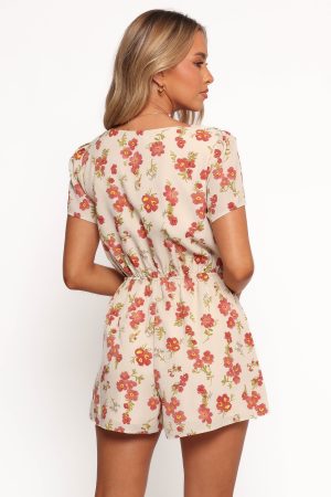 Zev Short Sleeve Romper – Ivory Floral