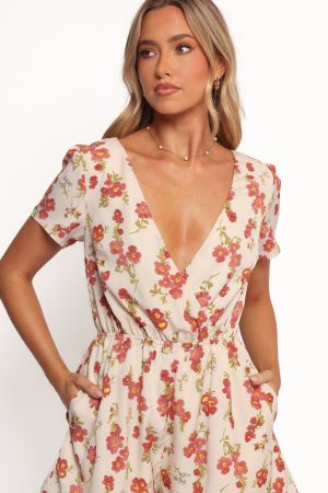 Zev Short Sleeve Romper – Ivory Floral