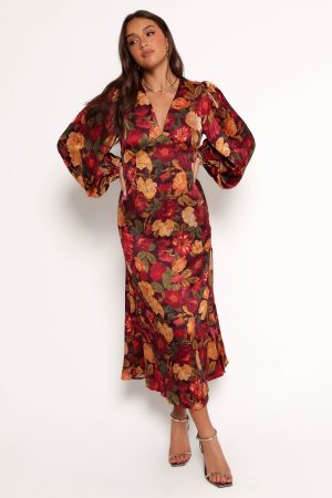 Zimmer Long Sleeve Maxi Dress – Sangria Bloom