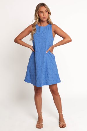 Zita Embroidered A-Line Mini Dress – Cobalt