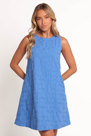 Zita Embroidered A-Line Mini Dress – Cobalt