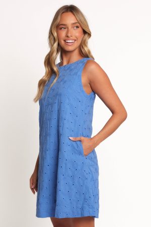 Zita Embroidered A-Line Mini Dress – Cobalt