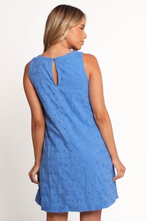 Zita Embroidered A-Line Mini Dress – Cobalt