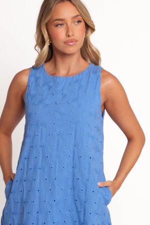 Zita Embroidered A-Line Mini Dress – Cobalt