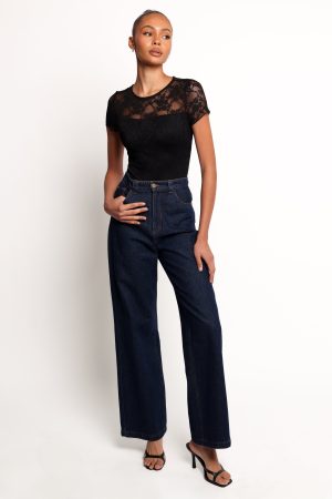 Ziva Lace Overlay Bodysuit – Black