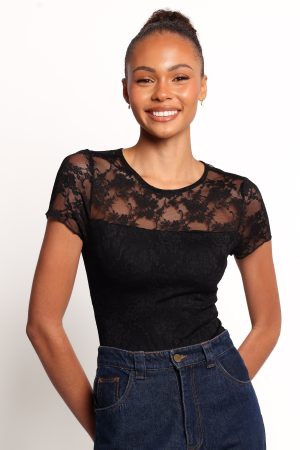 Ziva Lace Overlay Bodysuit – Black