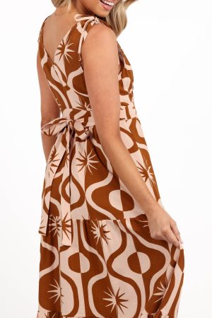 Zora Maxi Dress – Tan Print