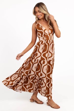 Zora Maxi Dress – Tan Print