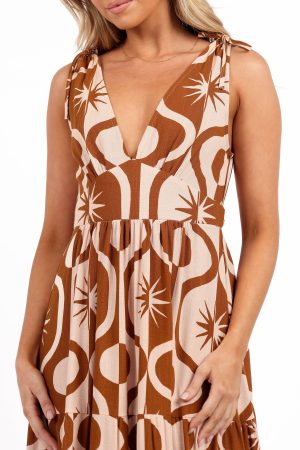 Zora Maxi Dress – Tan Print