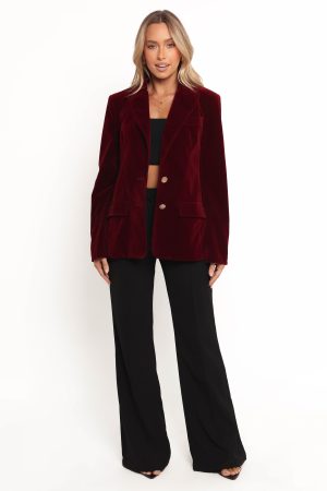 Zpya Single Button Velvet Blazer – Berry