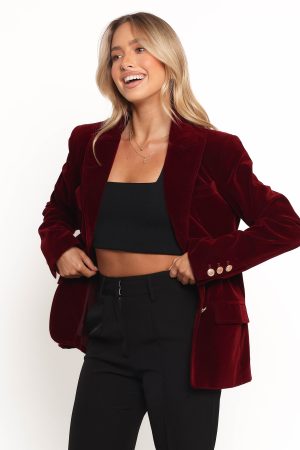 Zpya Single Button Velvet Blazer – Berry
