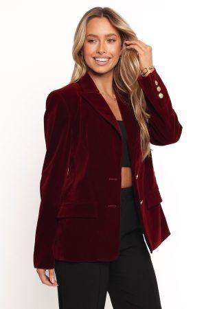 Zpya Single Button Velvet Blazer – Berry