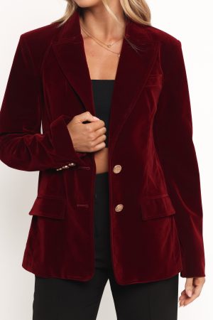 Zpya Single Button Velvet Blazer – Berry