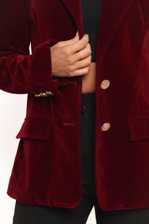 Zpya Single Button Velvet Blazer – Berry
