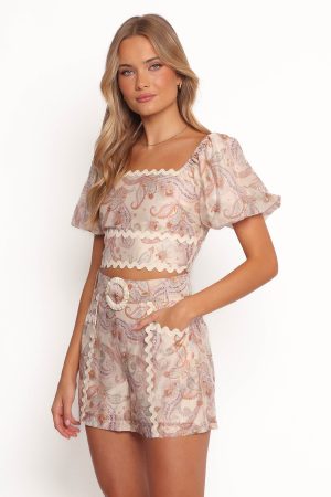 Davina Belted Shorts – Cream Multi
