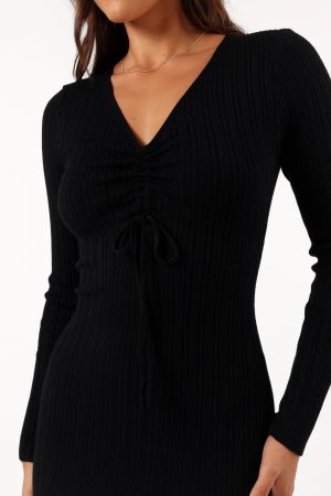 Irene Long Sleeve Midi Dress – Black