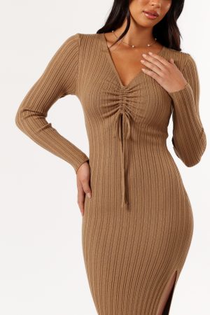 Irene Long Sleeve Midi Dress – Coffee