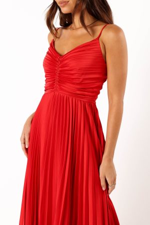 Naira Pleated Midi Dress – Red