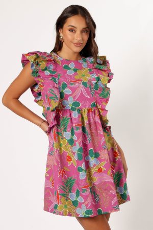 Odin Ruffle Mini Dress – Pearly Purple