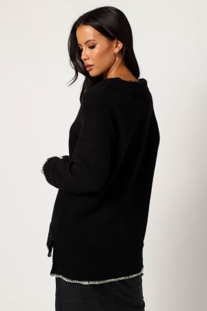 Elise Contrast Hem Knit Sweater – Black