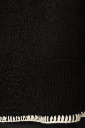 Elise Contrast Hem Knit Sweater – Black