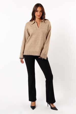 Elise Contrast Hem Knit Sweater – Taupe