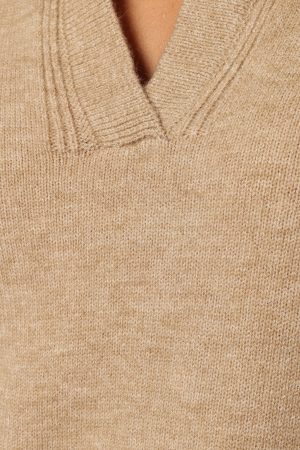Elise Contrast Hem Knit Sweater – Taupe