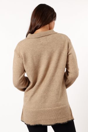 Elise Contrast Hem Knit Sweater – Taupe