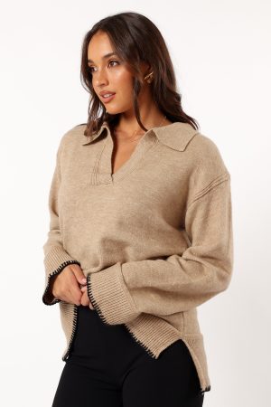 Elise Contrast Hem Knit Sweater – Taupe