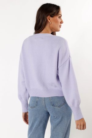 Isabel Button Front Cardigan – Lilac