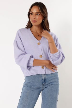 Isabel Button Front Cardigan – Lilac
