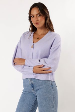 Isabel Button Front Cardigan – Lilac