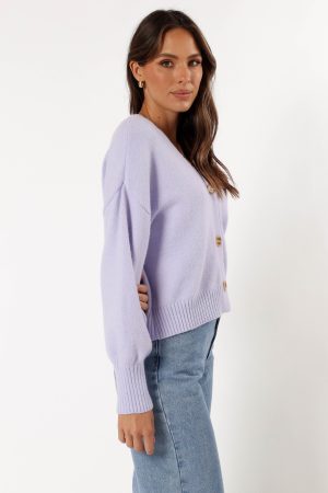 Isabel Button Front Cardigan – Lilac
