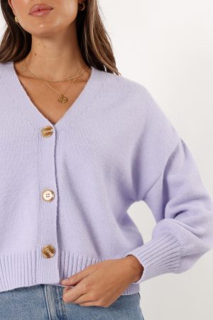 Isabel Button Front Cardigan – Lilac