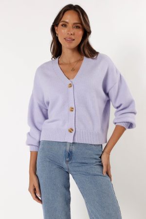 Isabel Button Front Cardigan – Lilac