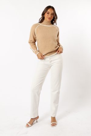 Rylee Contrast Hem Knit Sweater – Camel