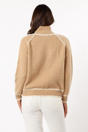 Rylee Contrast Hem Knit Sweater – Camel