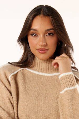Rylee Contrast Hem Knit Sweater – Camel